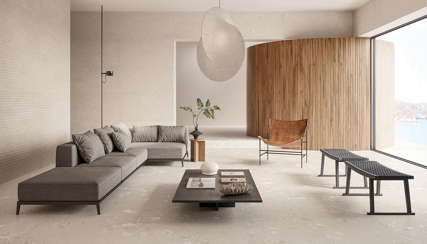 Porcelain Stoneware Ergon Gemmastone Stone Living-room Greige Gemma Fine,greige Gemma Giant,greige | Emilceramica