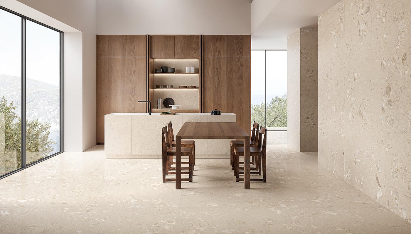Porcelain Stoneware Ergon Gemmastone Stone Kitchen Sabbia Gemma Fine,sabbia Gemma Giant | Emilceramica