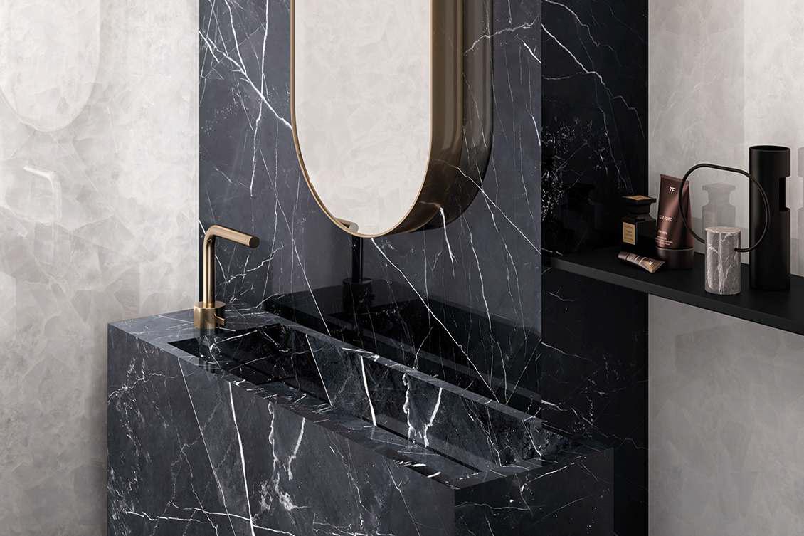 Black Marble effect bathroom tiles unconventional class