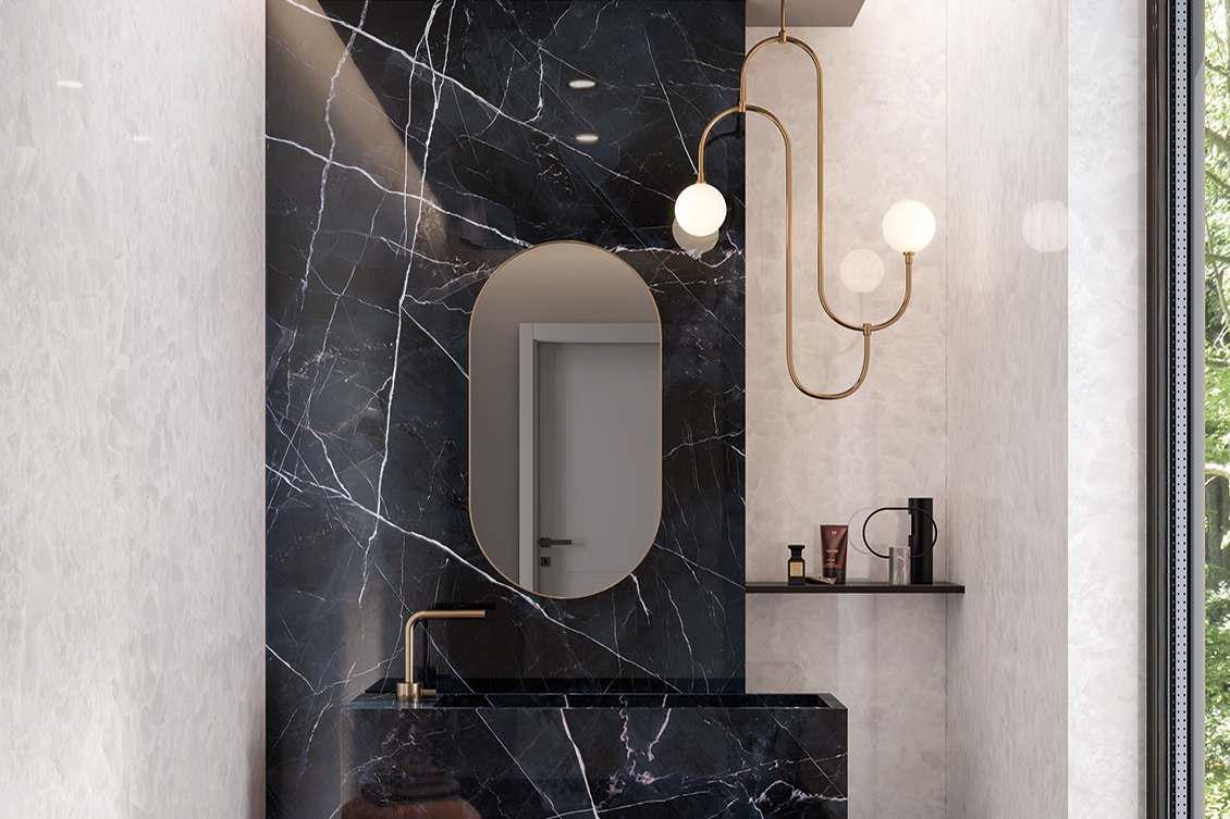 Black Marble effect bathroom tiles: unconventional class